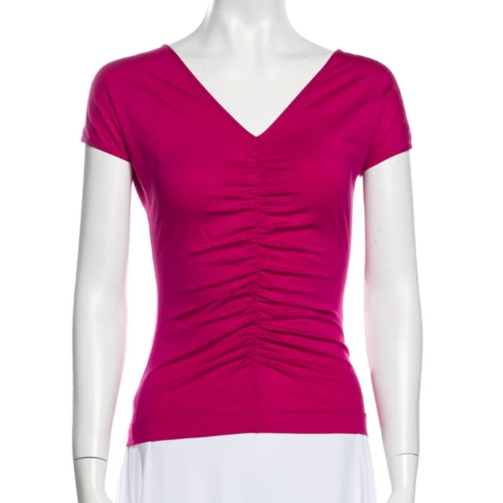 Akris Pink Fuchsia Stretch V Neck Sleeveless Top size 6